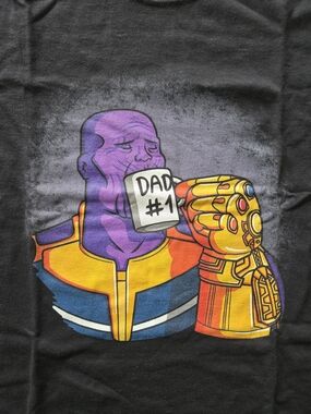 Black Graphic Tee with Purple Thanos "Dad #1" Design